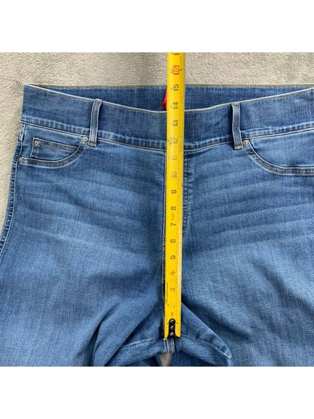 Spanx Jeans Womens Size 3X Petite Blue Denim Seamed Front Wide Leg Pull On Boho - Picture 7 of 10